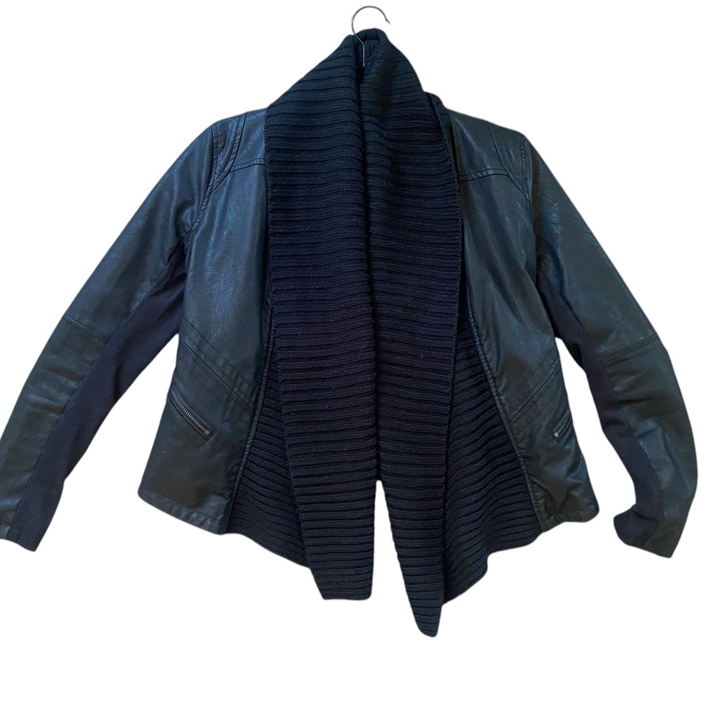 Blank NYC Black Motorcycle Cowl Drape Vegan Leather Jacket. Looks Real! Small